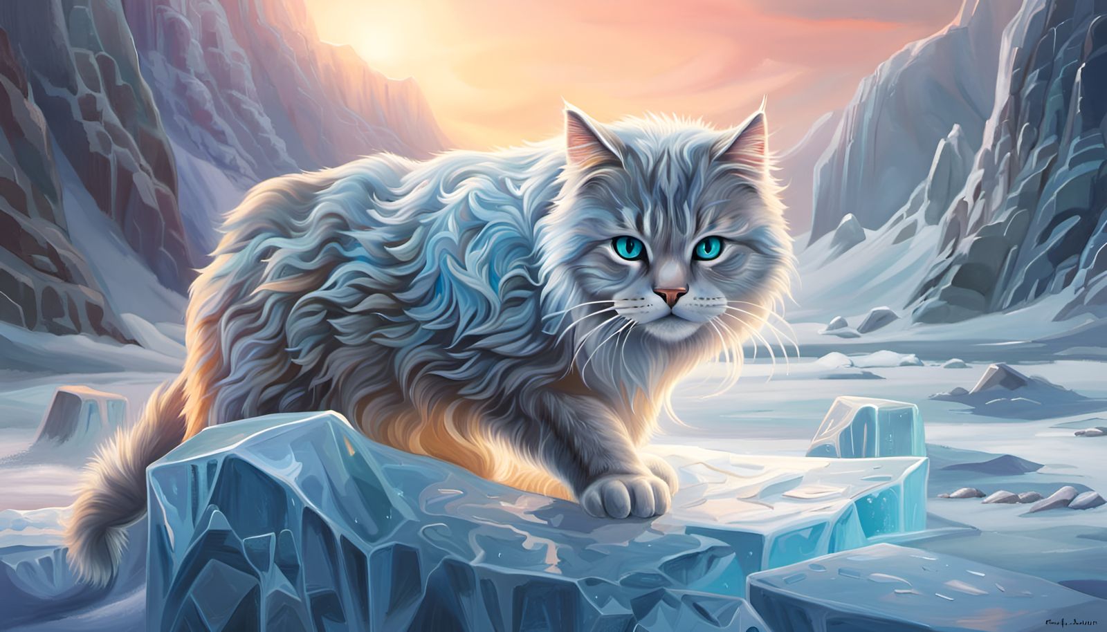 Ice Cat in Fantasy Icy Landscape
