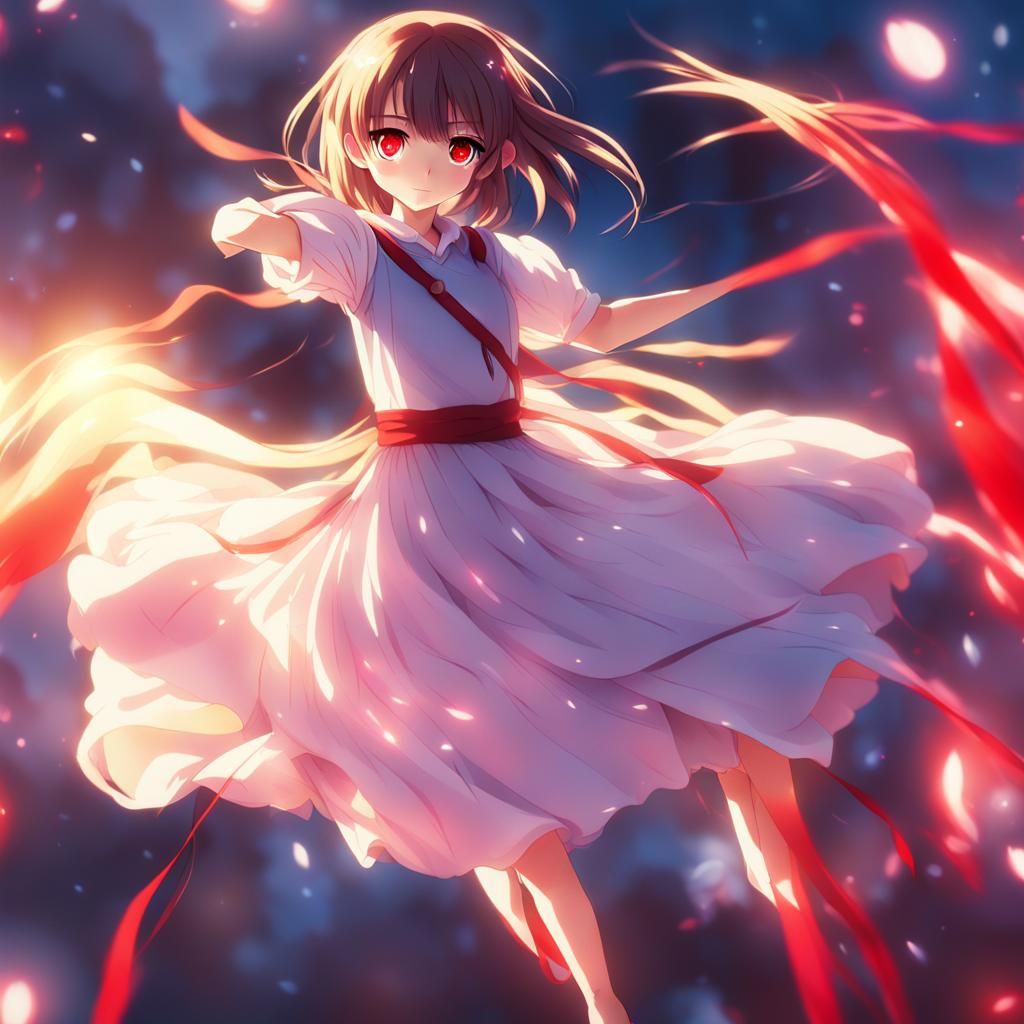 Ethereal Anime Girl with Red Eyes in Japanese Style