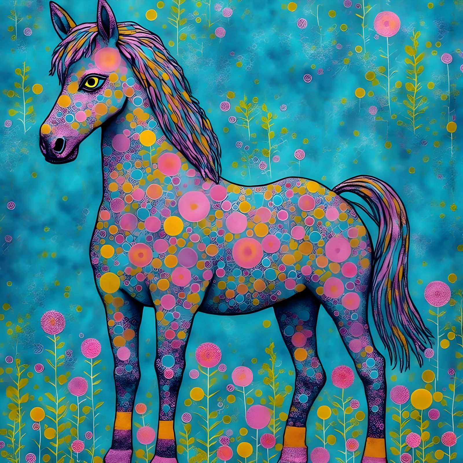 Psychedelic Horse in 1960s Op Art Style