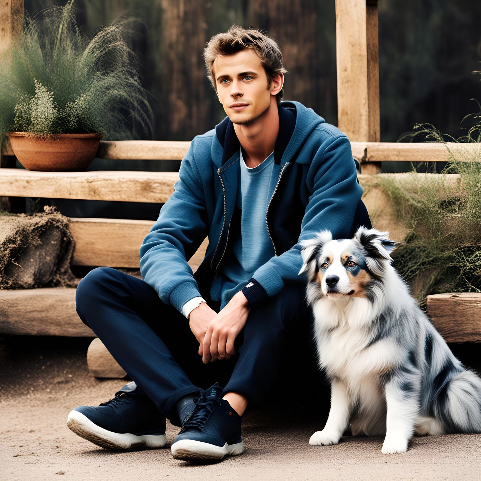 Hayden Christensen and Blue Merle Australian Shepherd