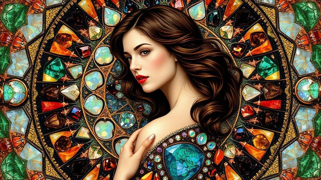Woman in Gemstone Kaleidoscope, Art Nouveau Style