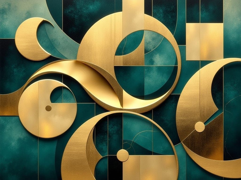 Luxurious Art Deco Composition with Gold and Teal Shapes