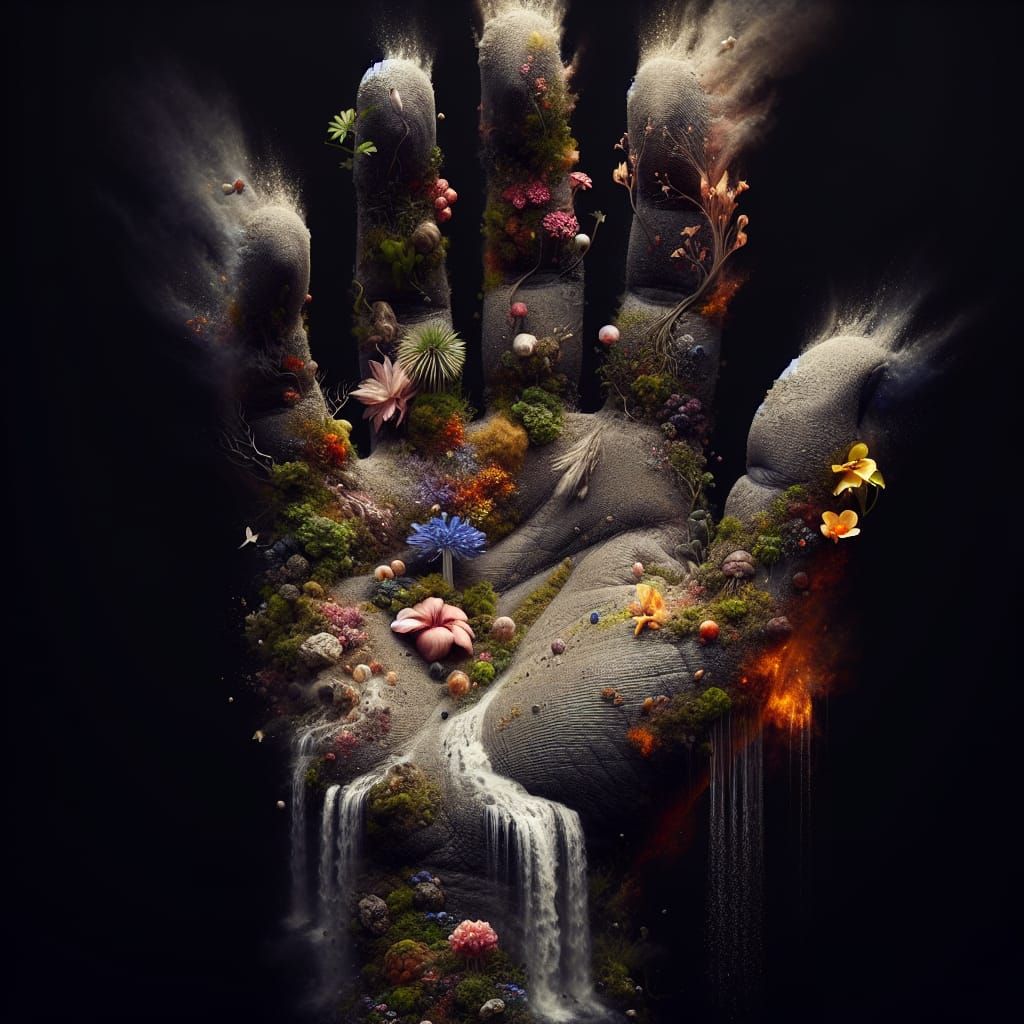 Vital Hand Blooms in Hypermaximalist Realism