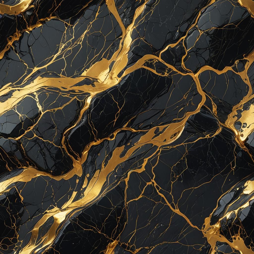 Black Gold Marble Abstract Landscape in Fantasy Style