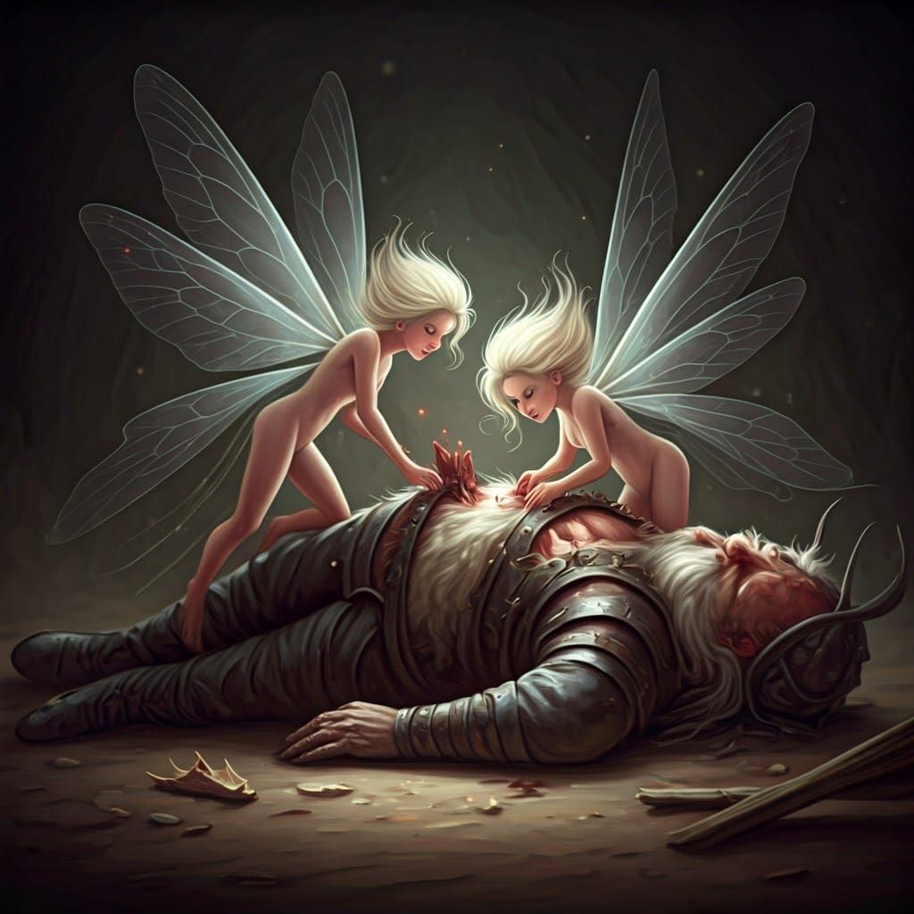 Carrion Fairies Feast on Dead Dwarf