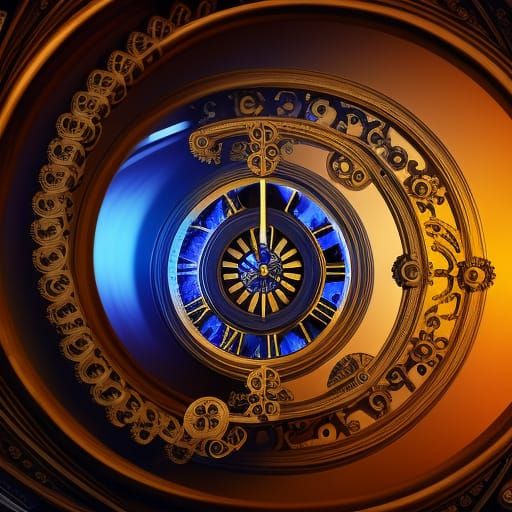 Blue Time Vortex Spiraling Through Gothic Archway