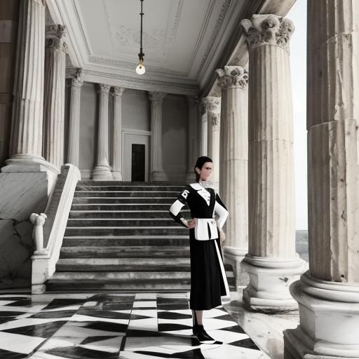 Coffee Shop with Robot Model in Black and White