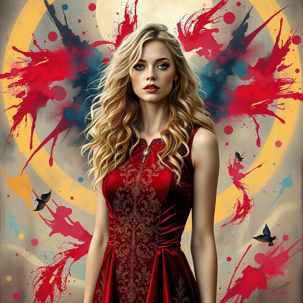 Ethereal Graffiti Goddess in Velvet Red