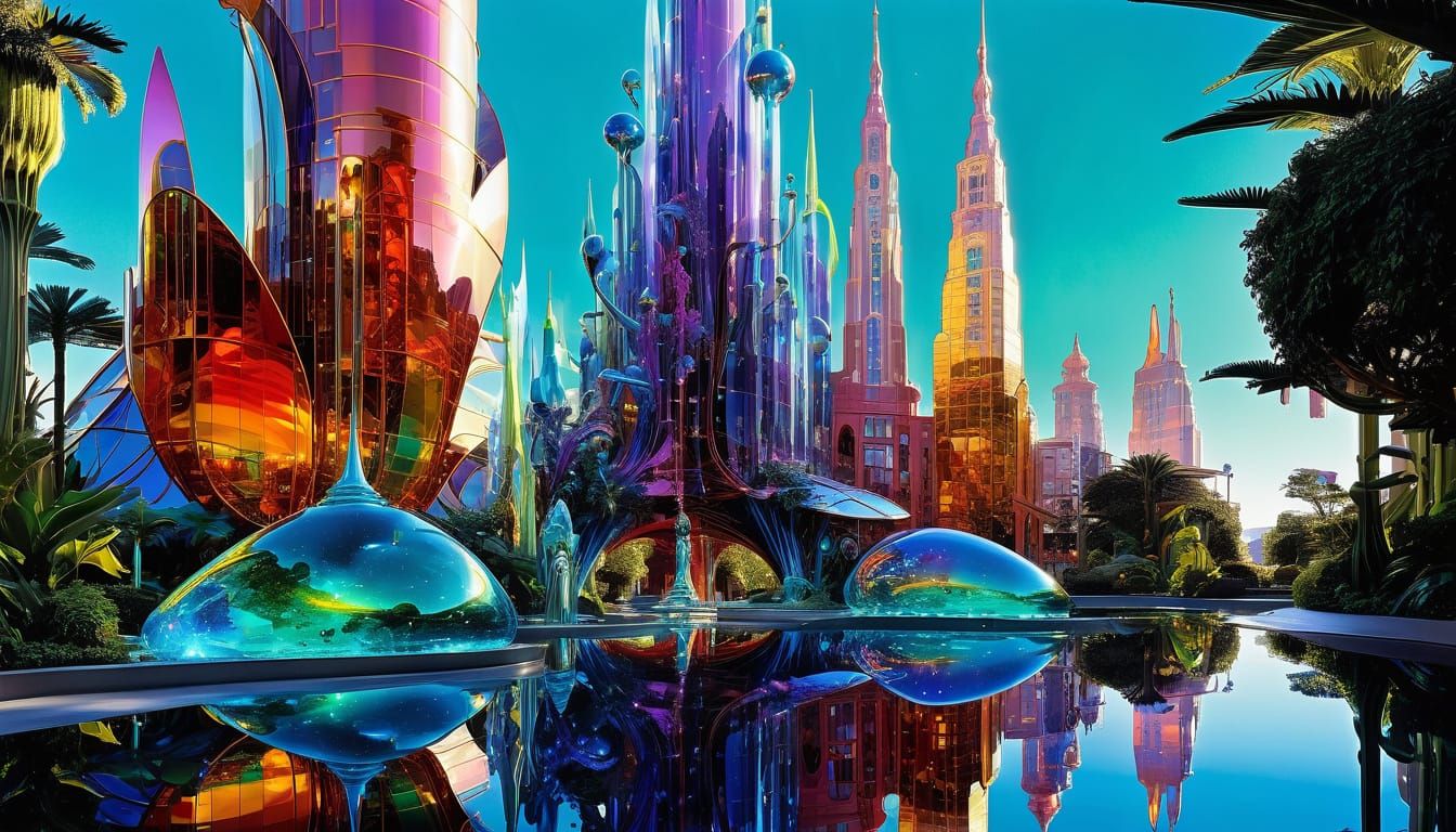 art nouveau world with deco surreal sculptures, beautiful ep...