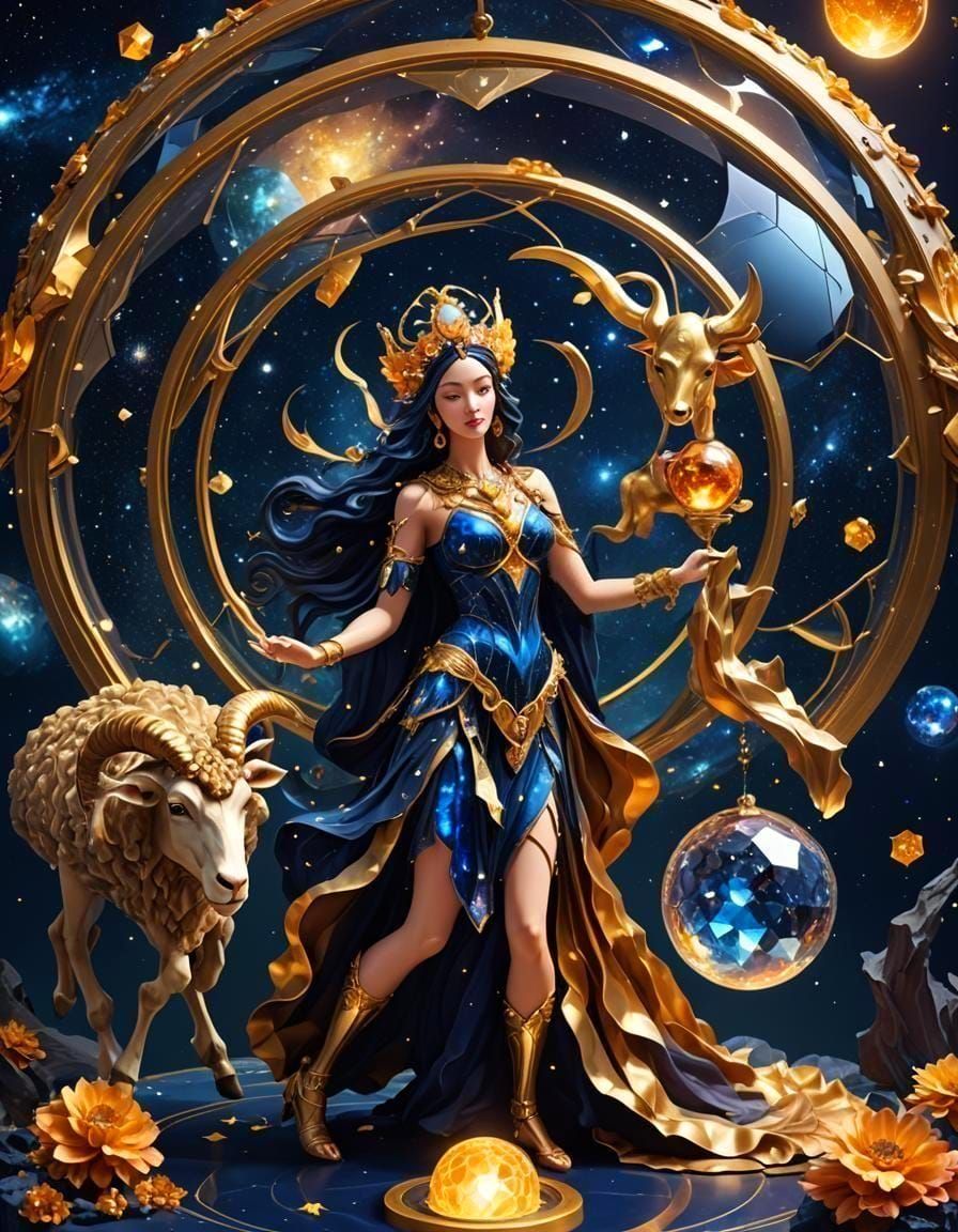 fortune teller goddess dancs with a Satyr-ram