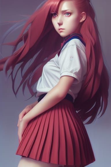 Beautiful Schoolgirl with Red Hair, Hyper-Detailed 8K