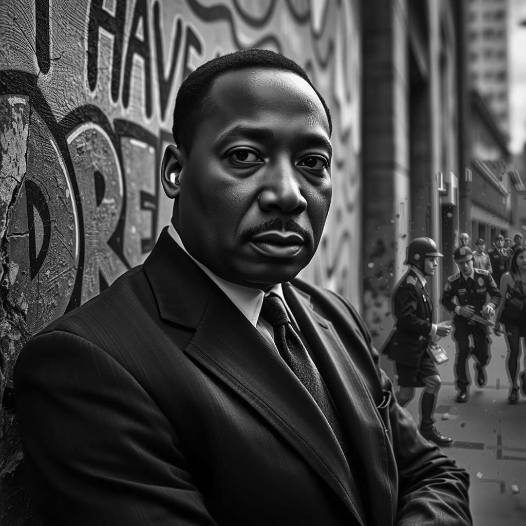 Martin Luther King in a Gritty Urban Landscape