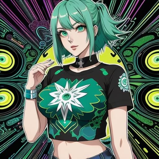 Vibrant Anime Earth-chan with Zentangle Shirt in Vector Art