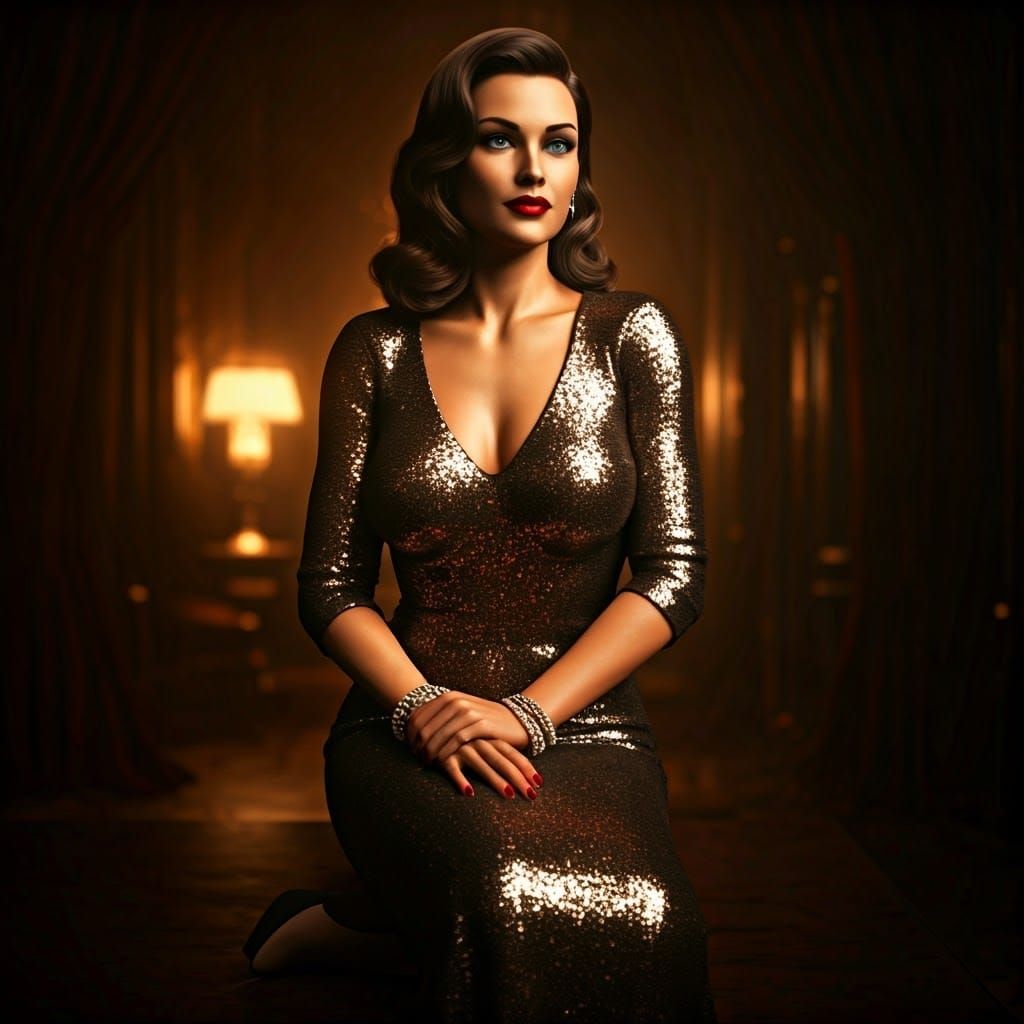 Elegant Femme Fatale in Luxurious Evening Attire