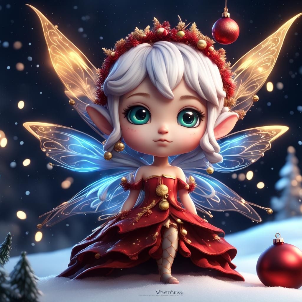 Chibi Christmas Fairy in Detailed Digital Painting