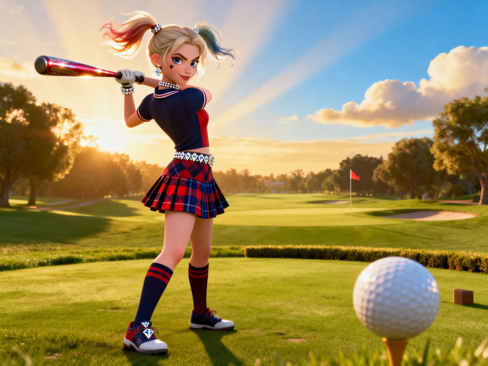 Harley Quinn Golfing in Stylized 3D CGI