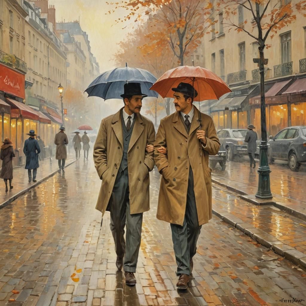 Rainy Parisian Stroll: Impressionist Autumn Painting