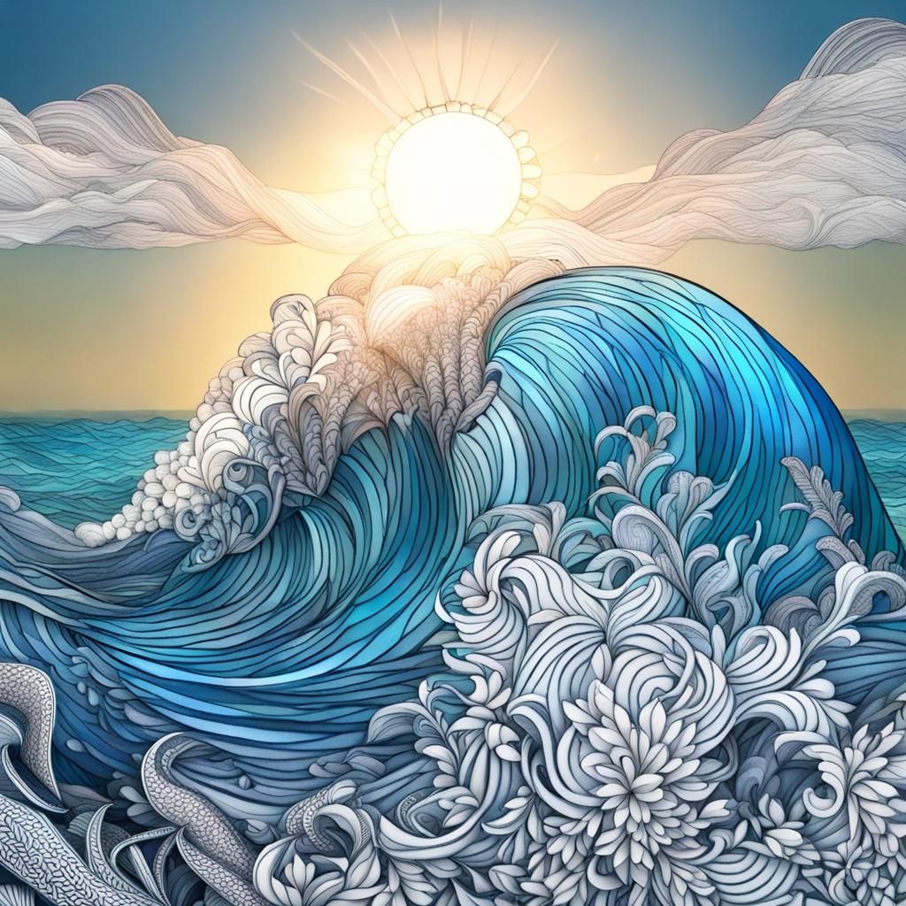 Bright Blue Ocean Waves with Dynamic Lighting