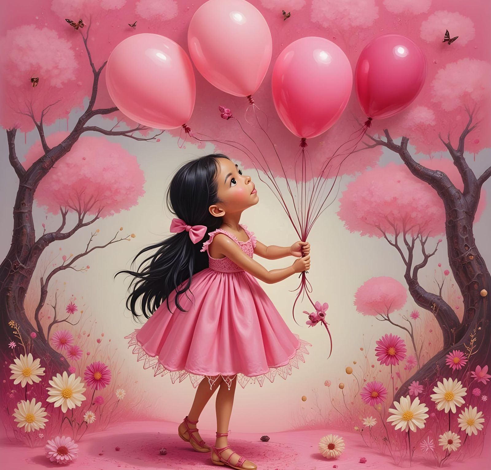 Pink Fantasy: 3D Animated Girl with Balloons