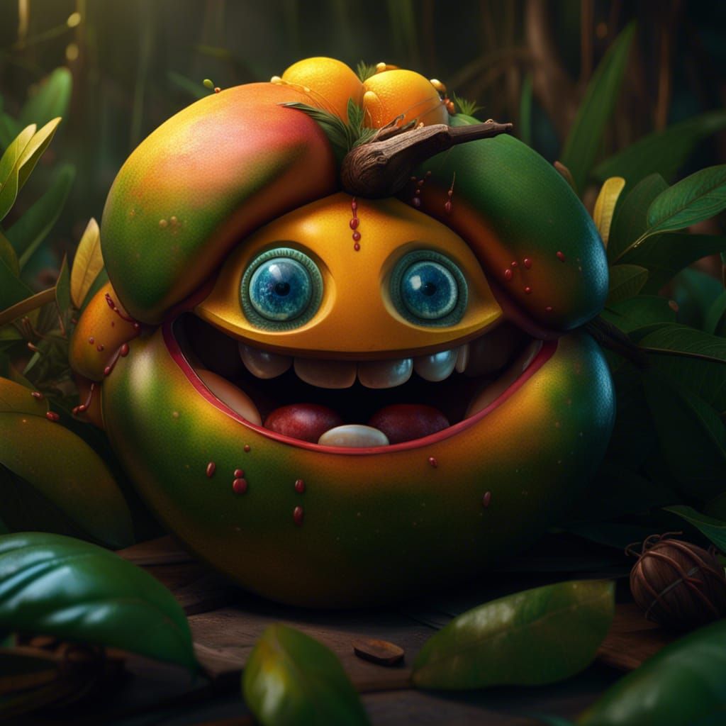 Laughing Mango: Detailed Matte Painting in Deep Color