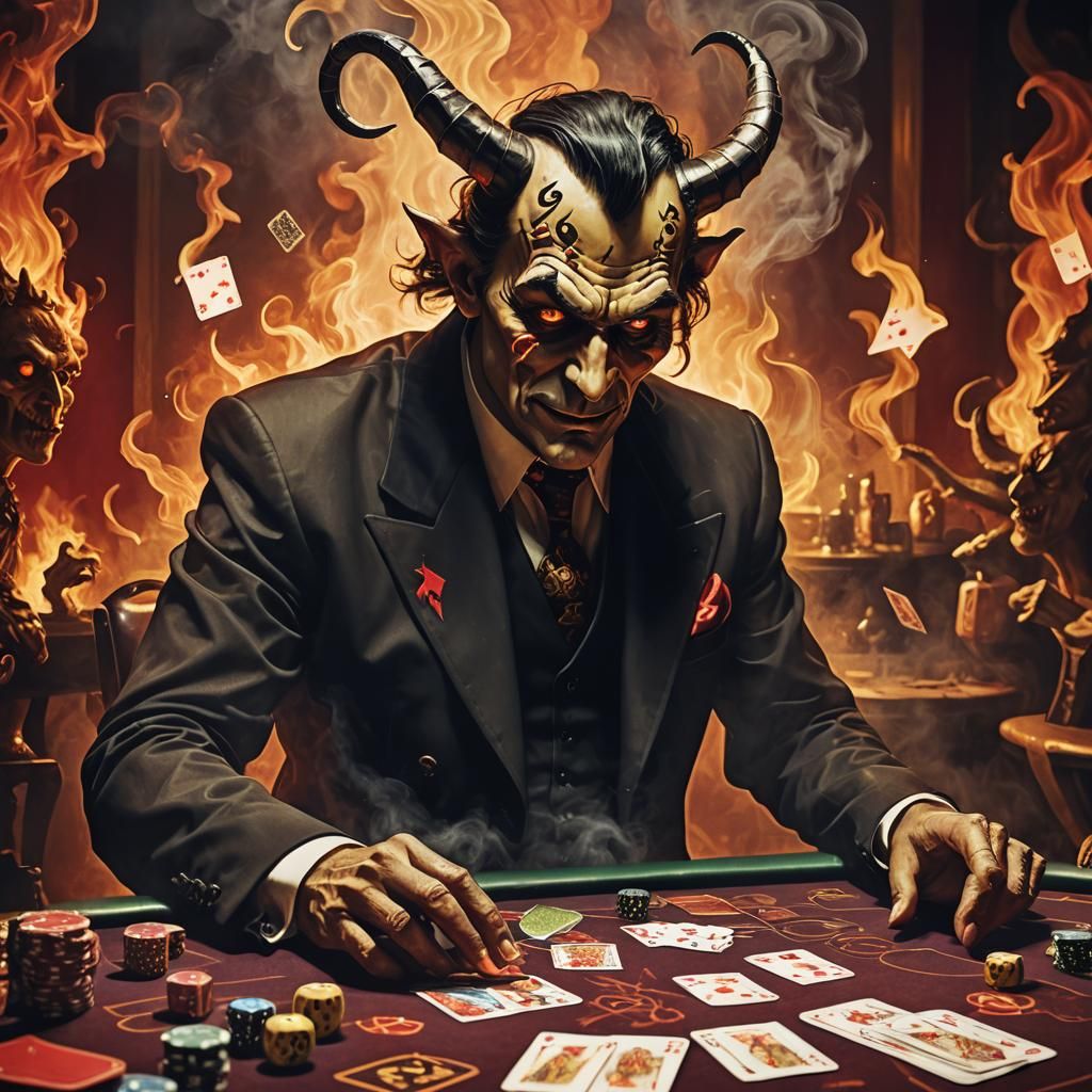 Surreal Dice Demon Dealer at Blackjack Table