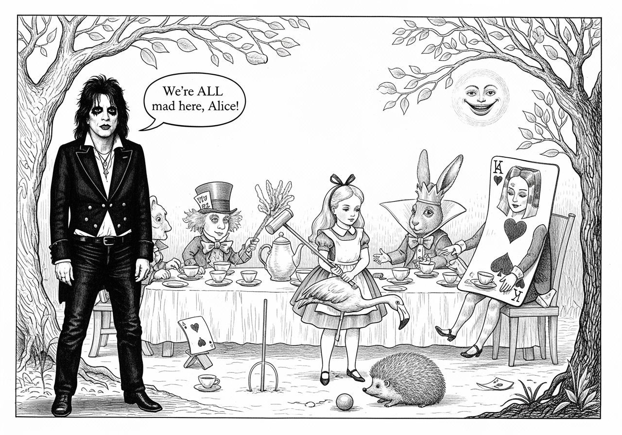 Alice Cooper in Wonderland Pencil Illustration