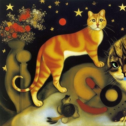Mighty Cat in Starry Night: Painterly Art