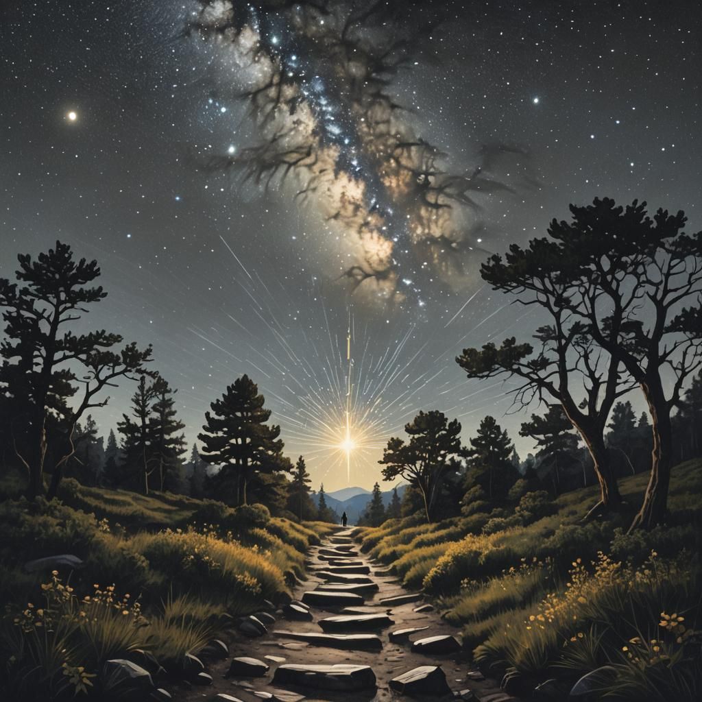 Traveler Guided by Star, Hyperdetailed Concept Art