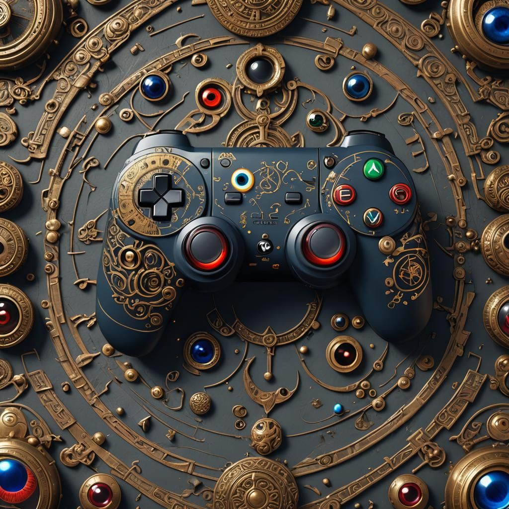 Eyeball Game Controller with Religious Symbol Background