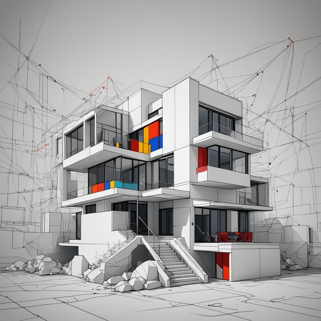 Abstract Minimalist Modern House in Continuous Line Art