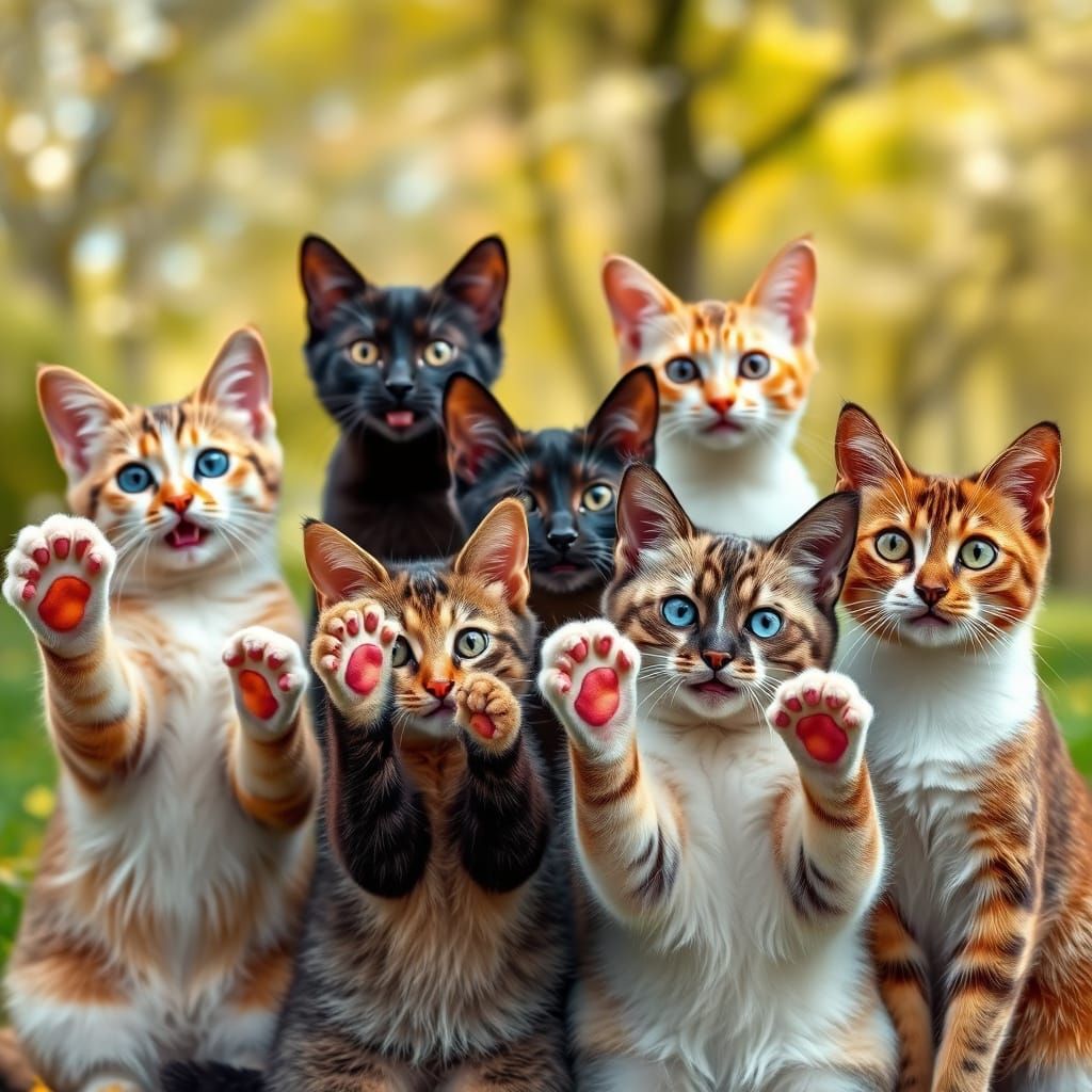 Cute Cats Posing in Vibrant Spring Park