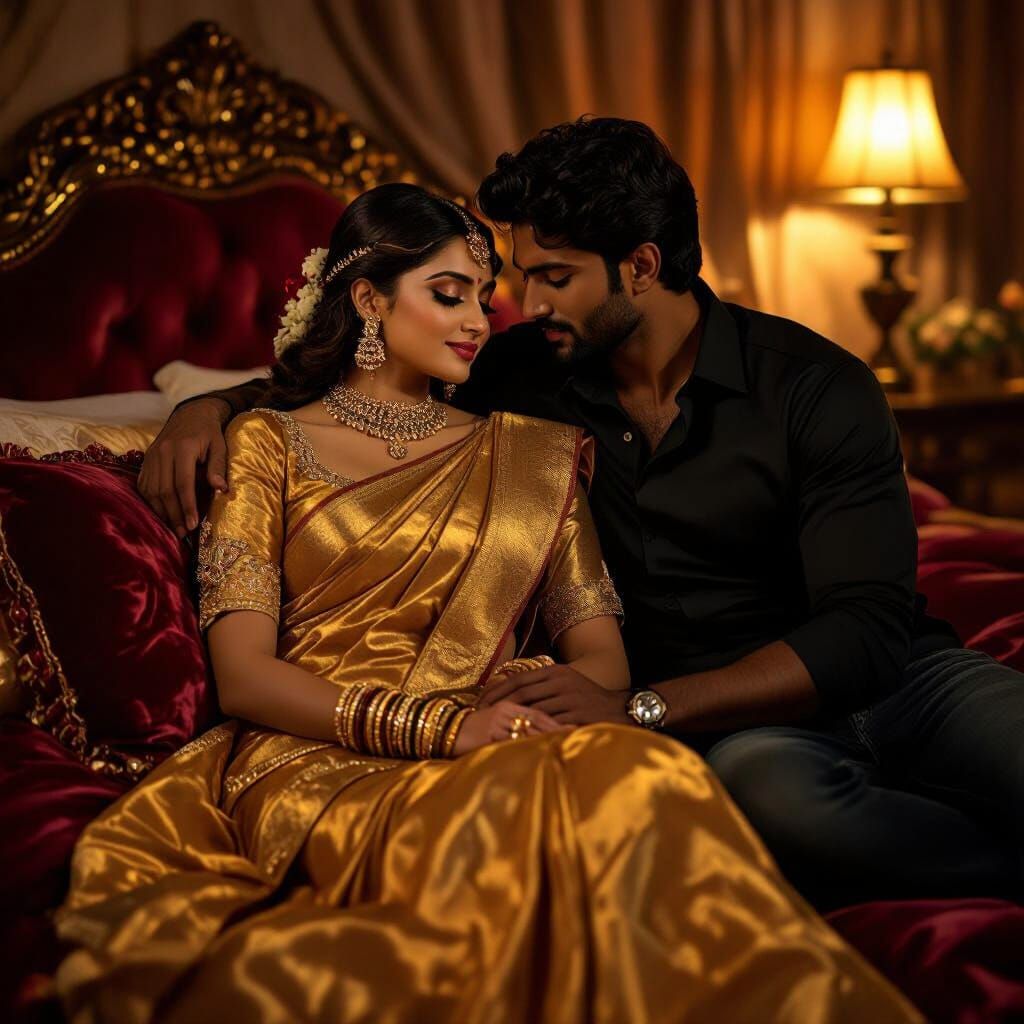 Classical Indian Apsara in Intimate Romance Scene