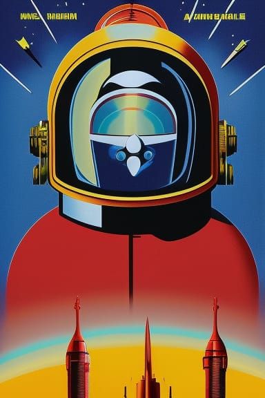 Dog Helmet Space Hero in Art Deco Style