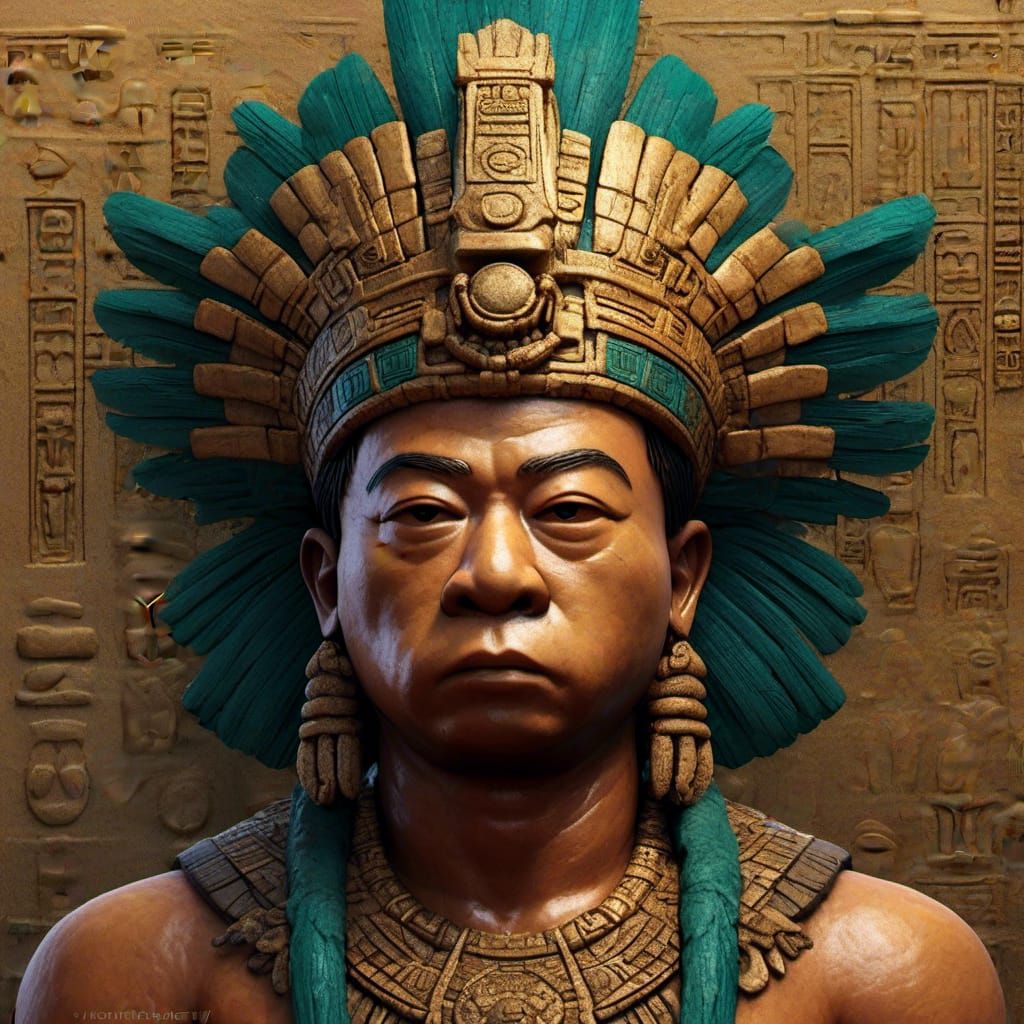 Pharaoh Portrait with Intricate Headdress, Digital Art