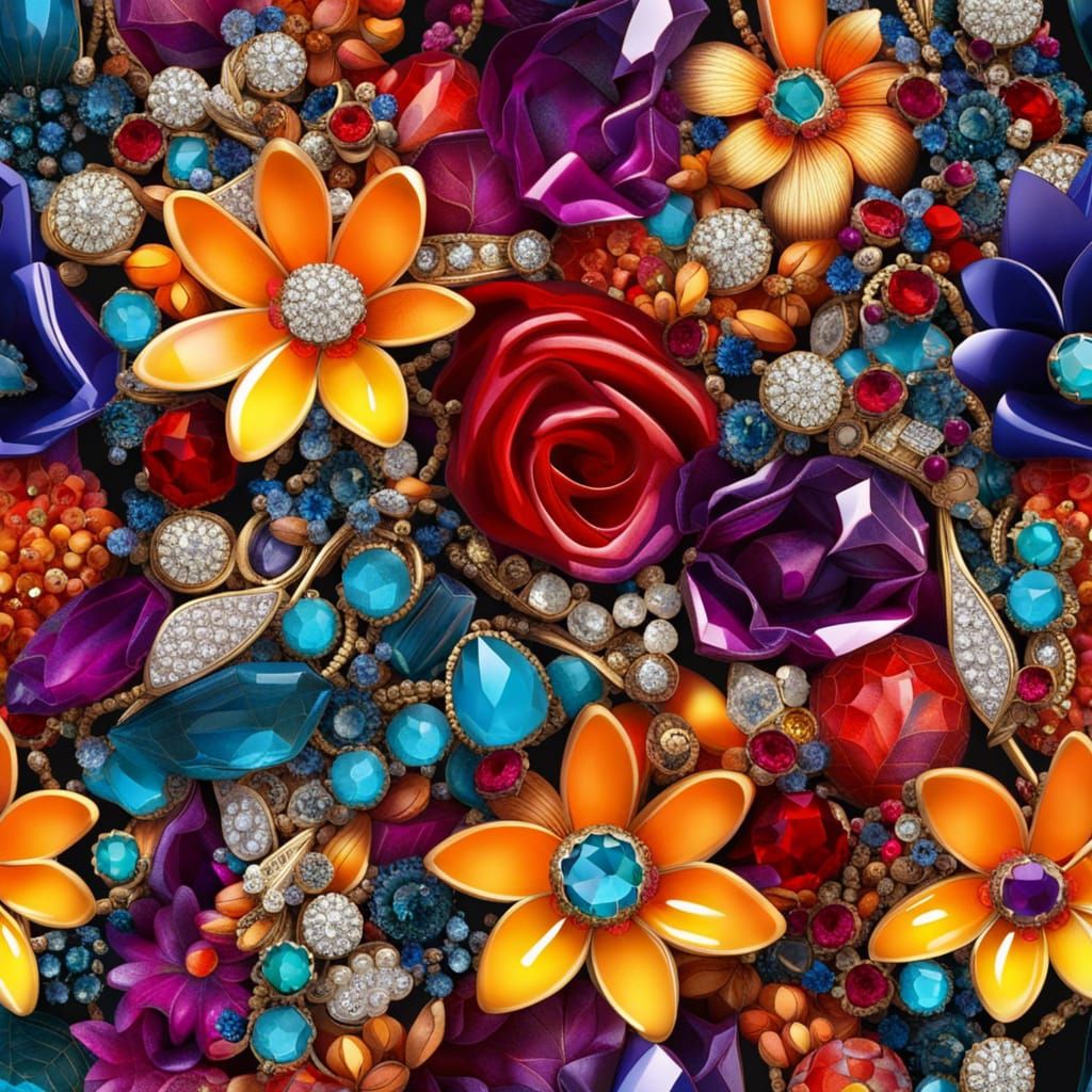 Jeweled Floral Bouquet in Vivid Colors