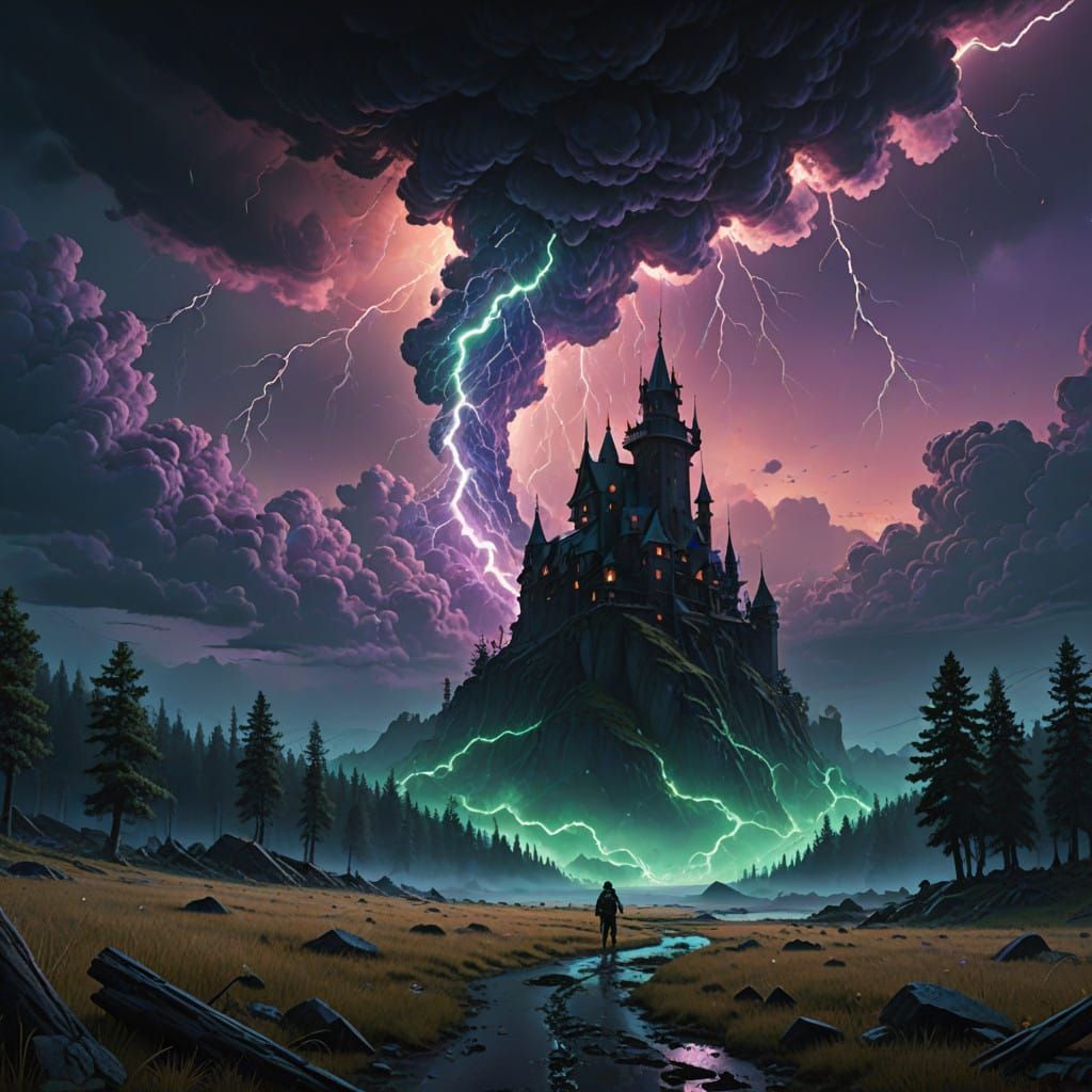 Ethereal Sword Illuminated by Electric Purple Lightning