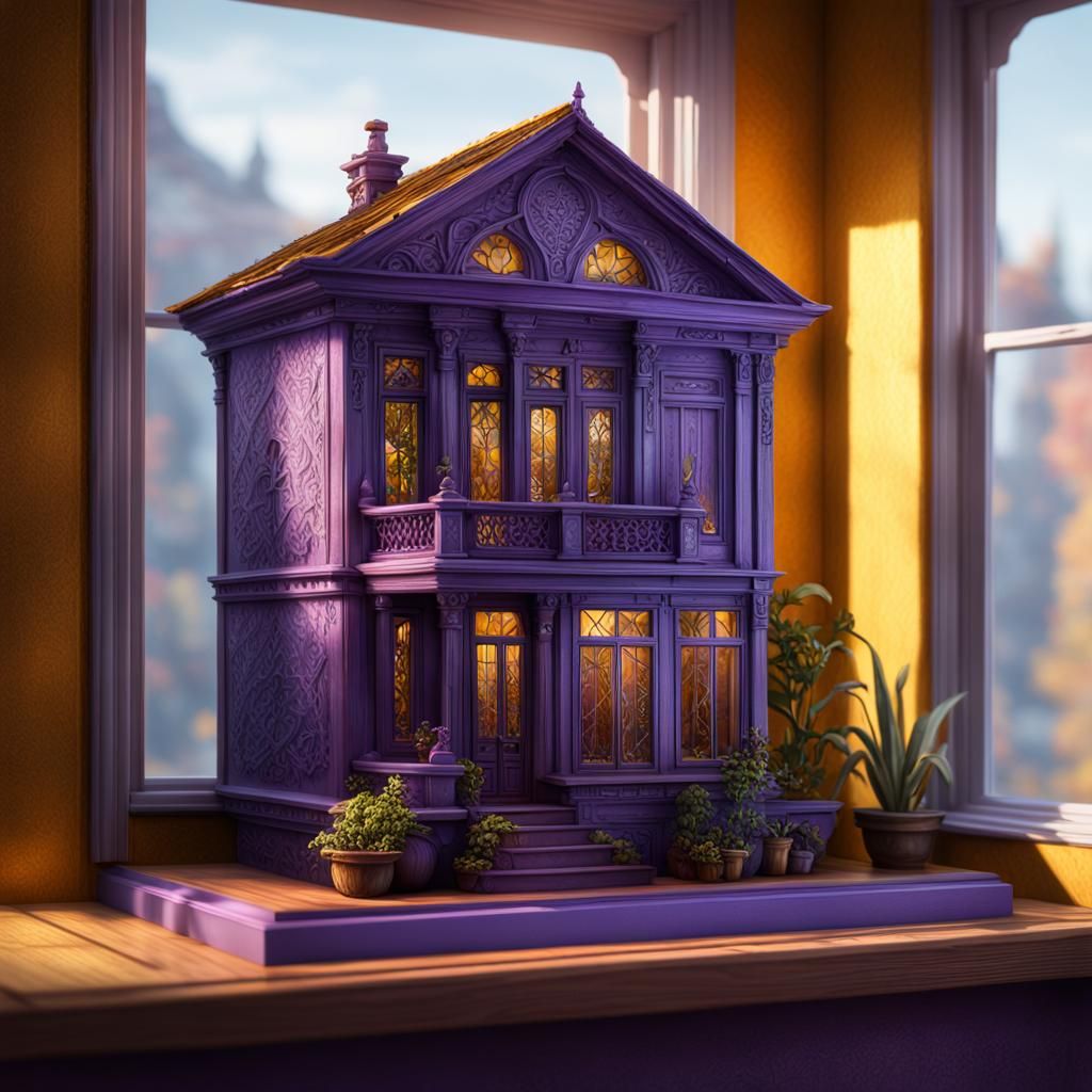 Dark Fantasy Miniature House on Window Shelf
