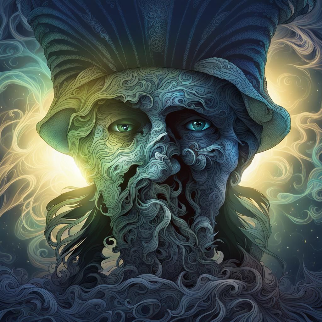 Dark Fantasy Pirate Emerges from Vortex in Fractal Art