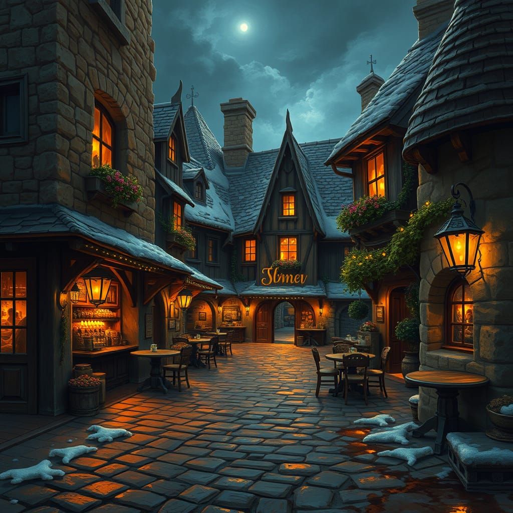 old town, A glowing tavern