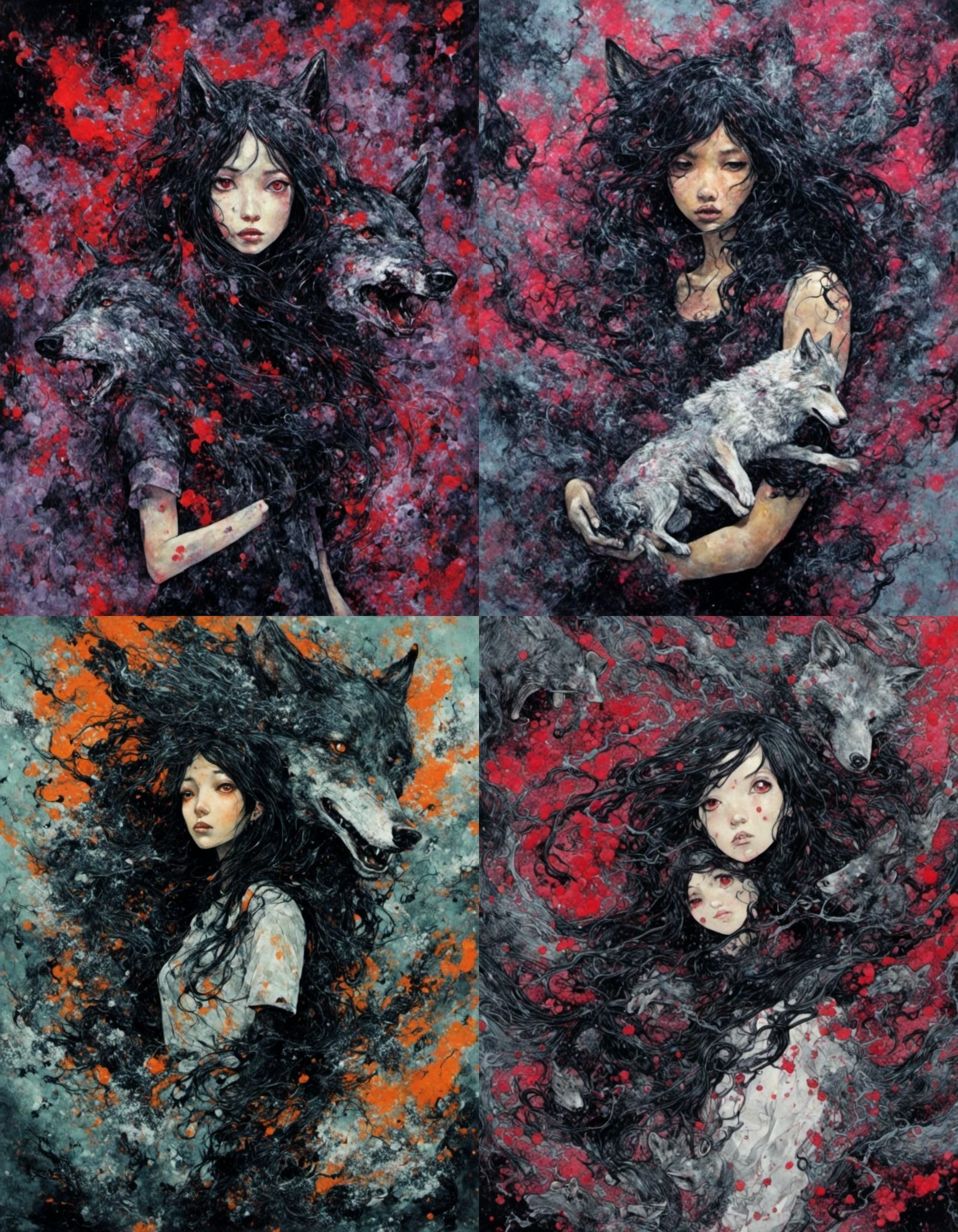 Dark Surreal Fantasy: Girl with Wolf