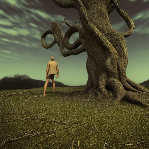 Ominous Tree Man with Eldritch Features