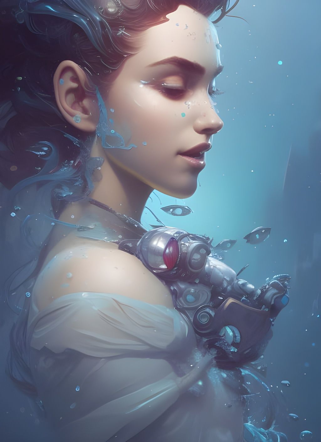 Underwater Model Portrait in Comic Art Style