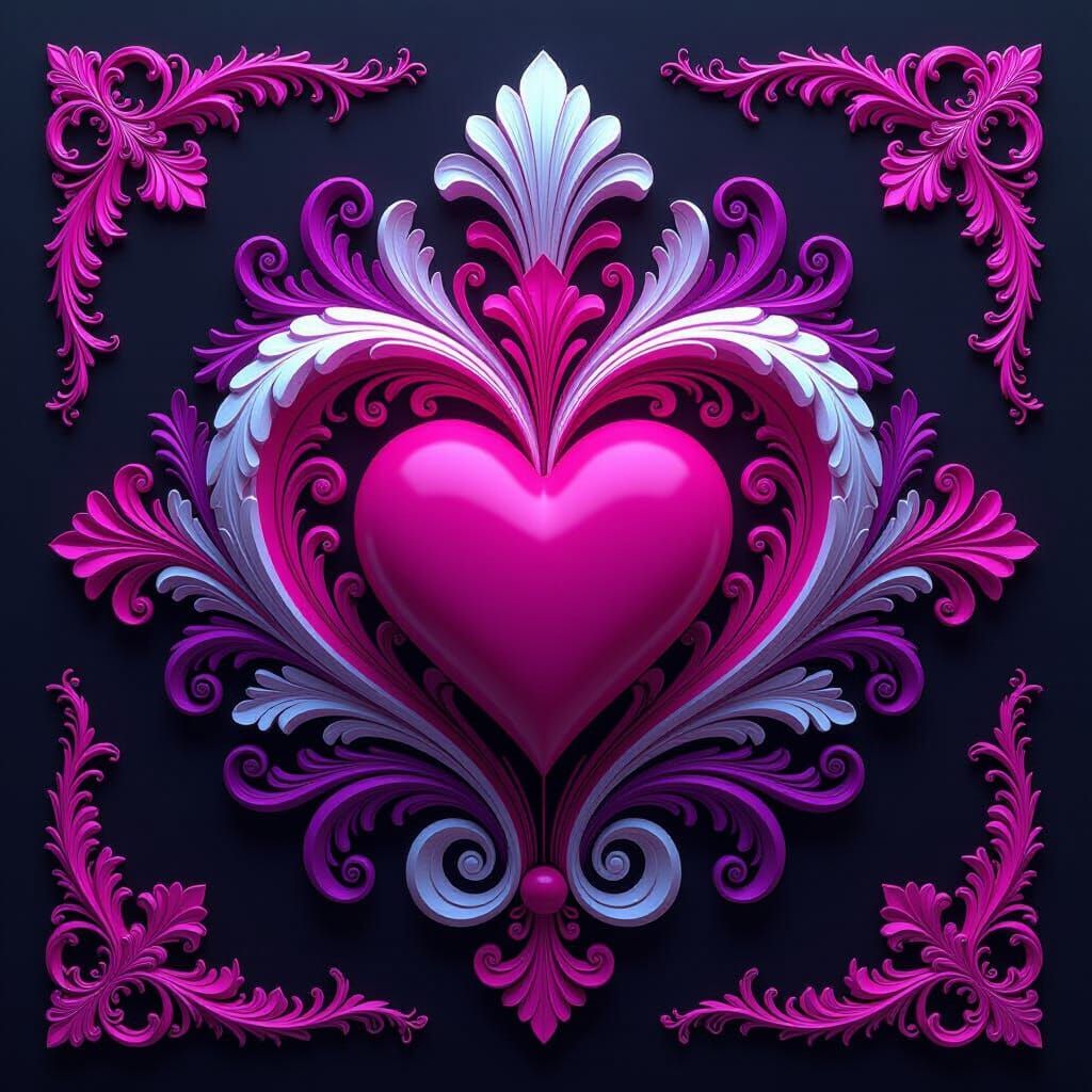 Vibrant Ornate Pink & Purple Design with Heart