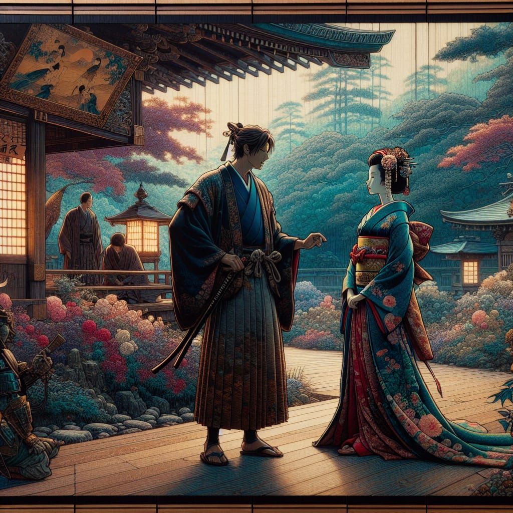 Anjin and Mariko Converse in Japanese Garden
