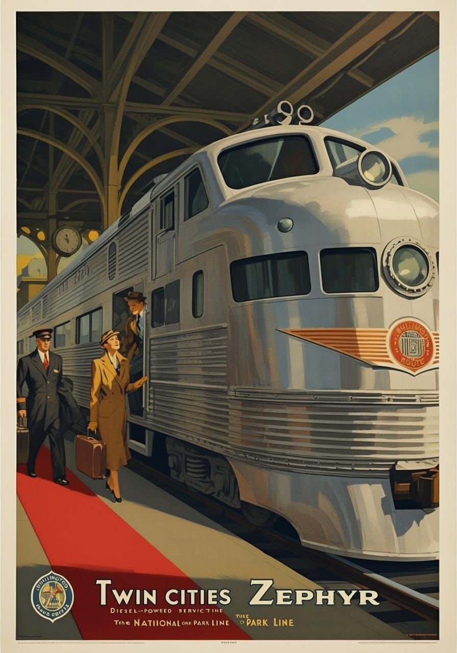 Vintage Train Travel Poster: Twin Cities Zephyr in Style