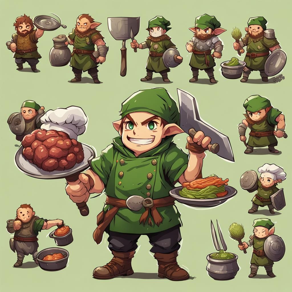Anime Halfling Chef Warrior with Unusual Weapons