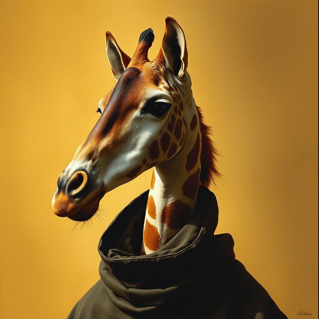 Giraffe-Horse Creature in Split-Image Portrait, Modigliani-H...