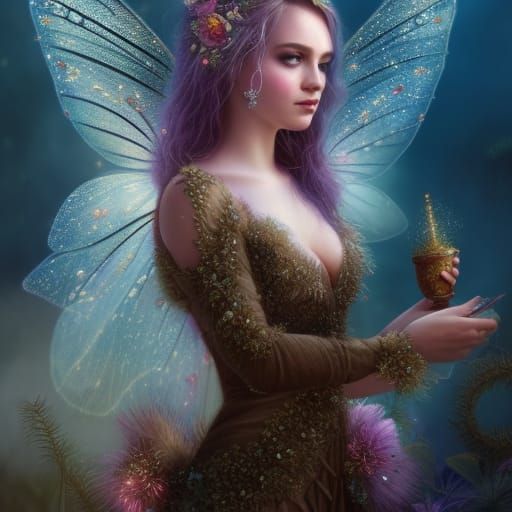 Glittering New Year Fairy Portrait in Digital Art