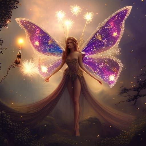 New Year Fairy with Fireworks: Digital Portrait