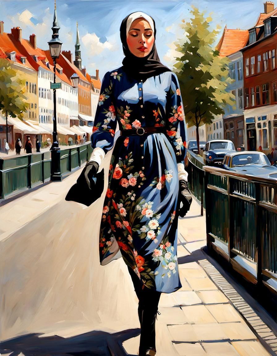 Danish Girl in Hijab, Classical Oil Painting